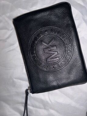 Michael Kors Black Pebbled Leather Logo Zip Wristlet